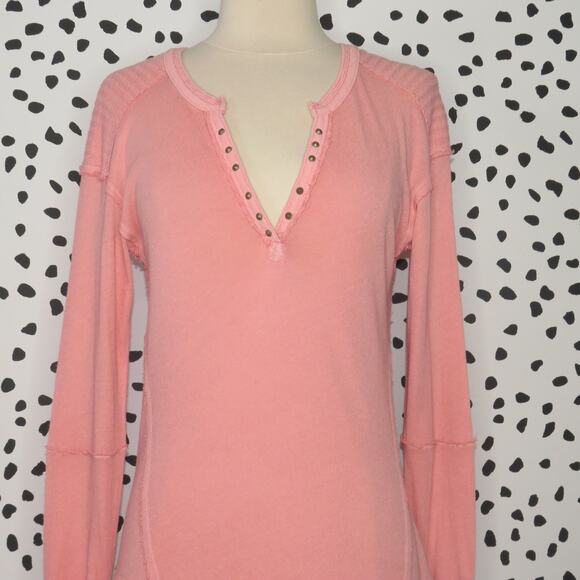 Free People Pink Military Mix Studded Henley Long Sleeve Top - Picture 5 of 12